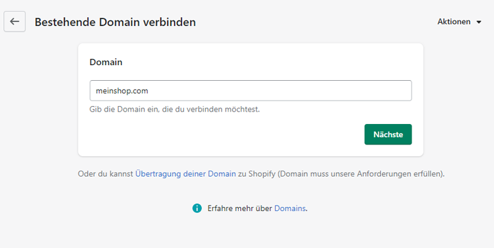 Bestehende Domain mit Shopify verbinden