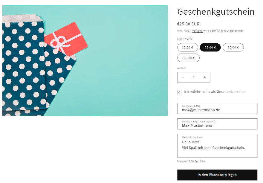 Shopify Geschenkgutschein Funktion