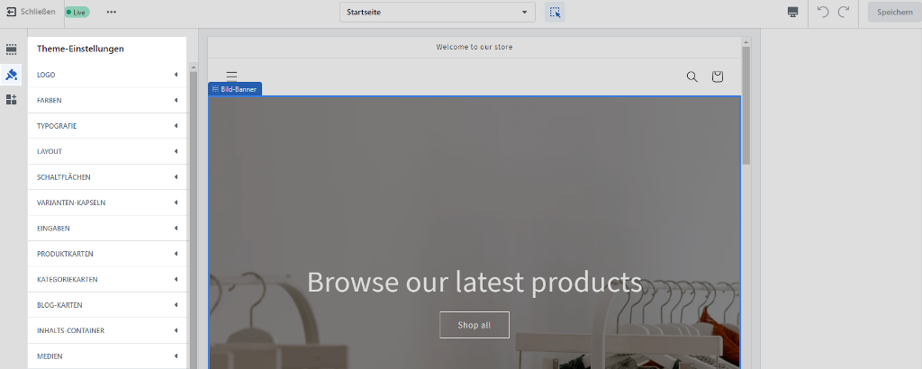 Shopify Theme-Editor - Theme-Einstellungen 