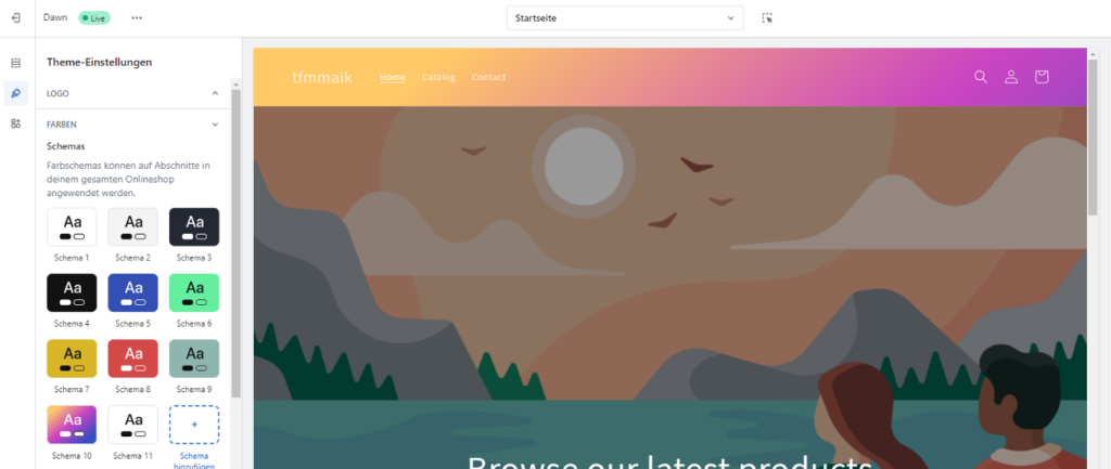 Shopify - Theme-Editor - Theme-Einstellungen - Farben (Farbschemas)